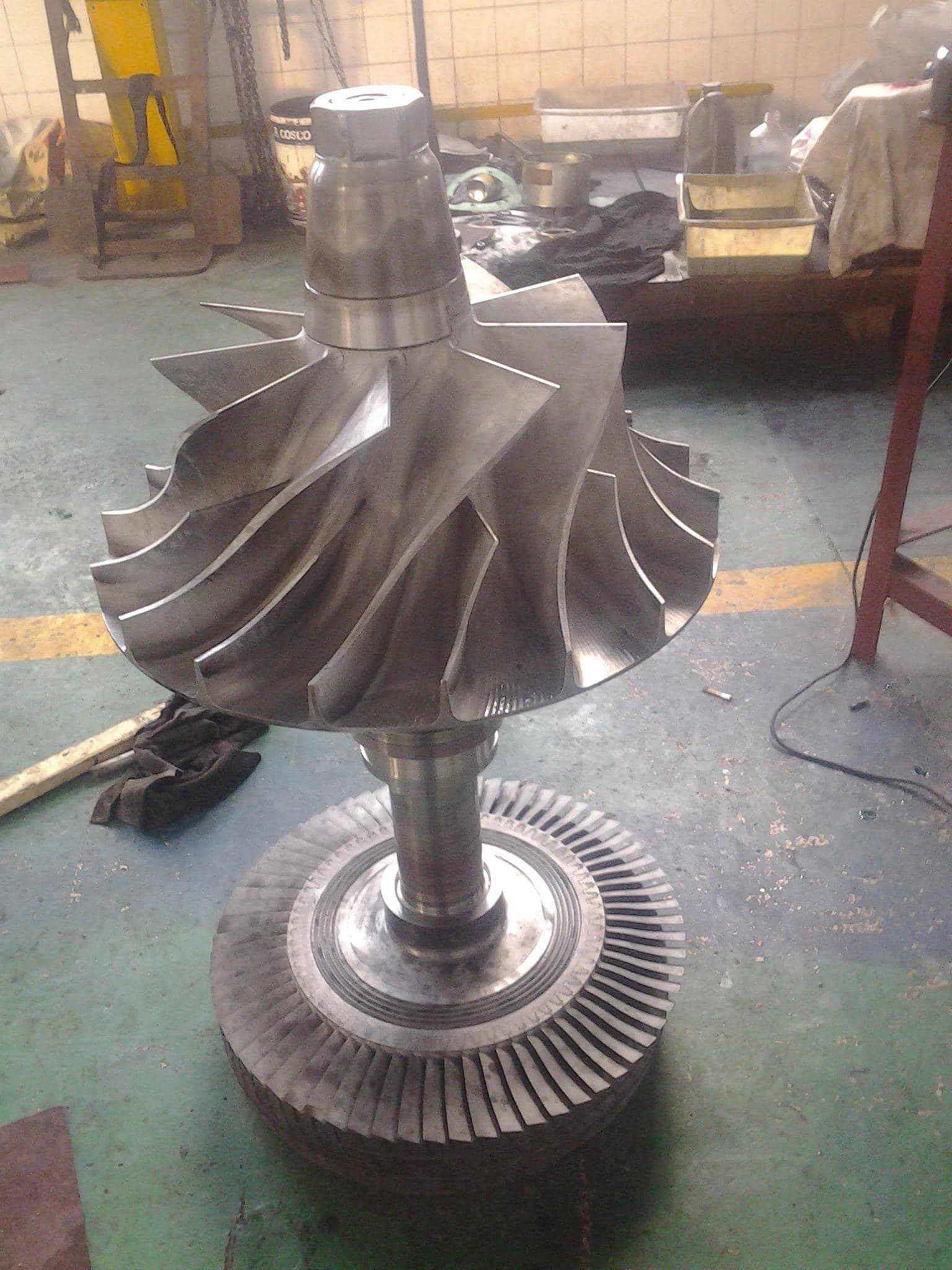 Turbocharger component close-up prepared for inspection and condition assessment