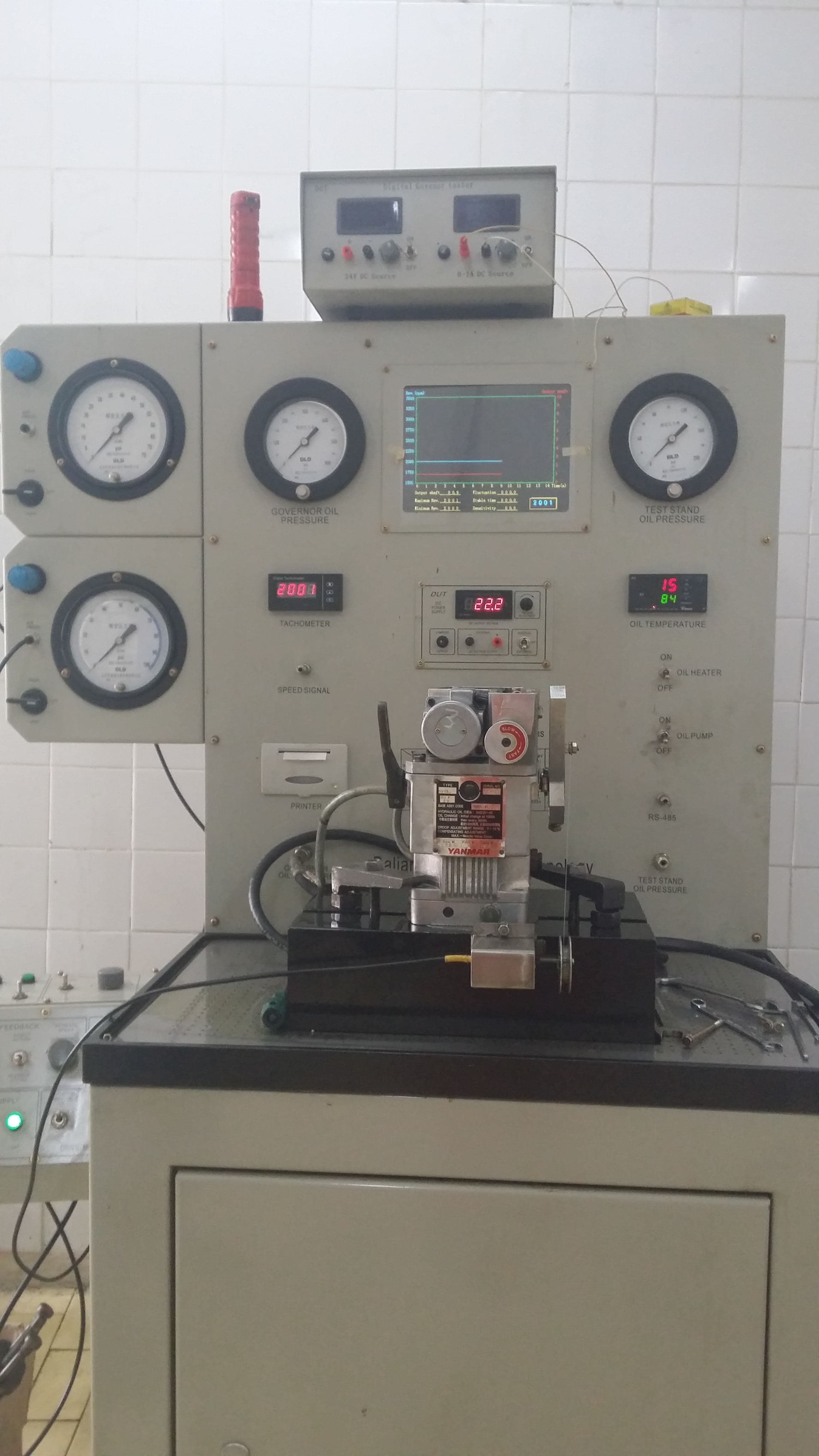 Governor test bench for performance testing and adjustment verification